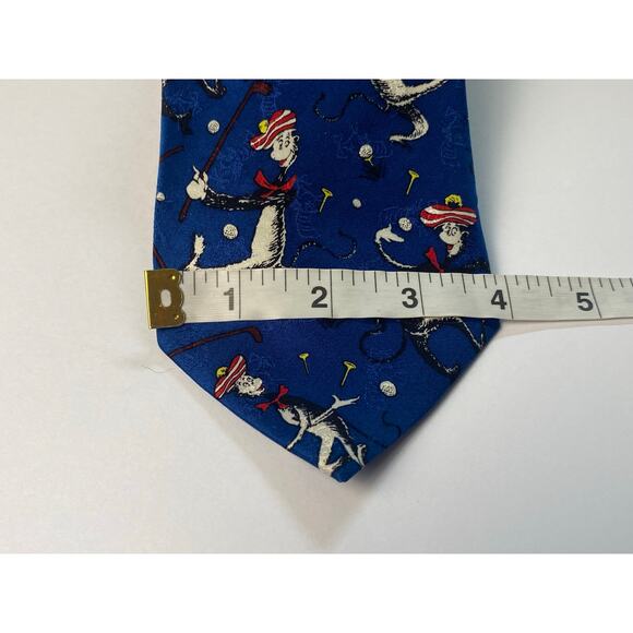 Dr. Seuss The Cat in the Hat Blue Golf Tie 100% Silk Vintage Circa 1994 - Picture 8 of 12